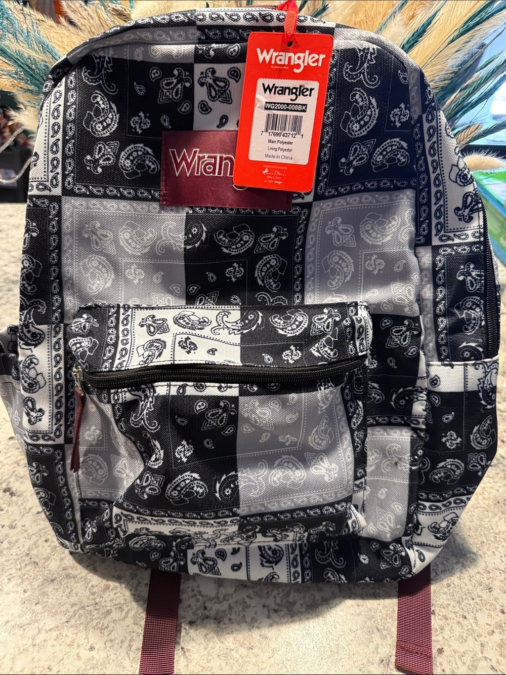 Wrangler Black & White Bandana Patchwork Backpack